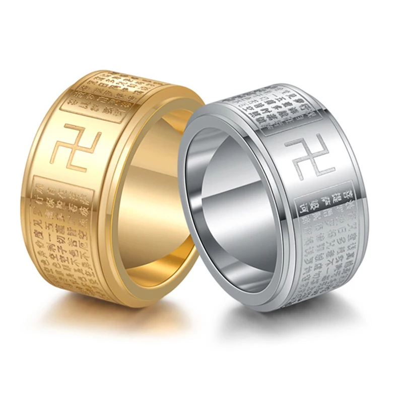 Буддийское китайское сердце Сутра кольцо для мужчин Спиннер из нержавеющей
