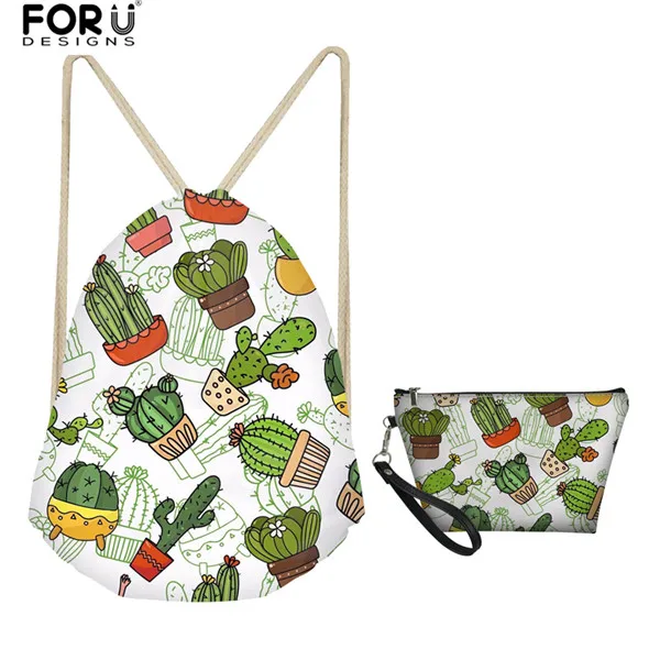 FORUDESIGNS/модные кактус печати Для женщин 2 шт./компл. шнурок сумка для путешествий пляжные строка сумки на плечо карман тюльпан объем памяти для девочек - Цвет: HN302Z3Z8