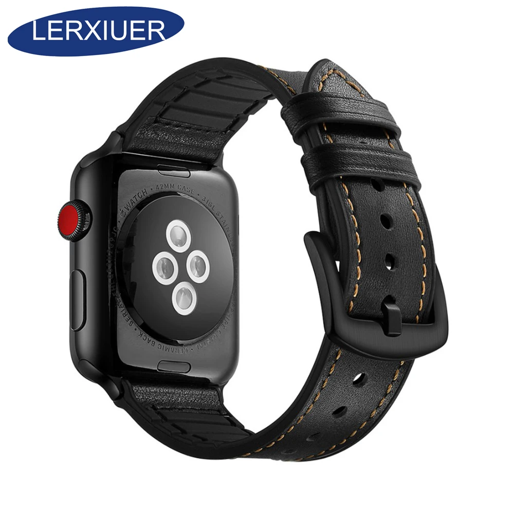 Lerxiuer спортивные с кожаным ремешком для наручных часов Apple Watch, ремешок 42 мм, 38 мм, версия силиконовых наручных часов iwatch серии 3/2/1 повязки на