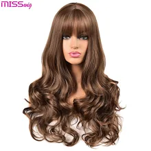Мисс парик длинные волнистые парики для черных женщин афро-американские синтетические волосы розовый коричневый парики с челкой термостойкий парик