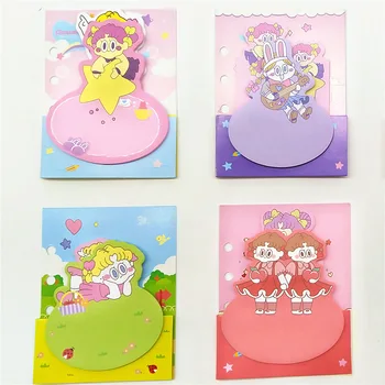 

4pcs INS Cartoon Twin Girl Manga Sticky Note Book 3D Cover Mini Star Pink Adhesive Post Memo Journal Sticker Office School H6360