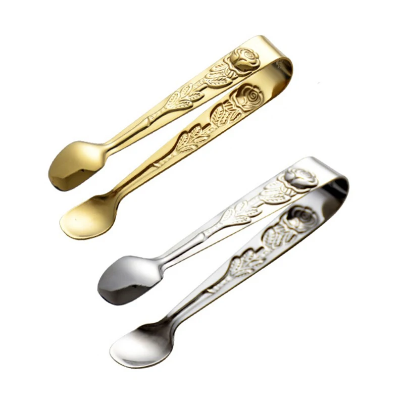 food tongs 1/2PCS ice tong embossed rosette handle stainless steel for food BBQ kitchen
