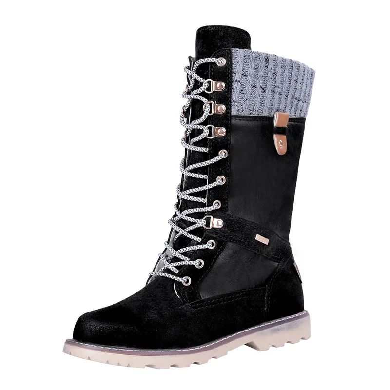 

JODIMITTY Winter Boots Women Basic Women Mid-Calf Boots Round Toe Zip Platform Decor Female Shoes Warm Lace Up Shoes