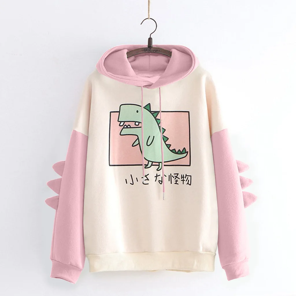 styling hoodies Dinosaur Oversized Cartoon Hoodie Women Fashion Sweatshirt Casual Print Korean Style Thicken Sweatshirt Winter dino hoodie Tops plain hoodies