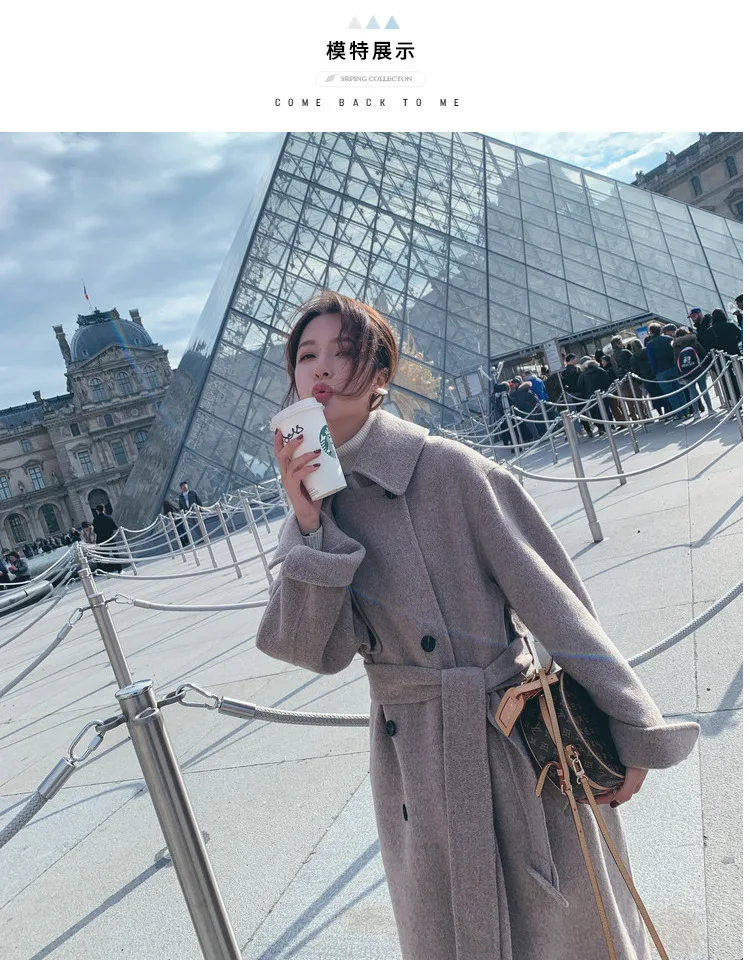 Модное популярное шерстяное пальто для фотосессии в Корейском стиле для женщин, осень и зима, стиль, элегантная шерстяная куртка средней длины