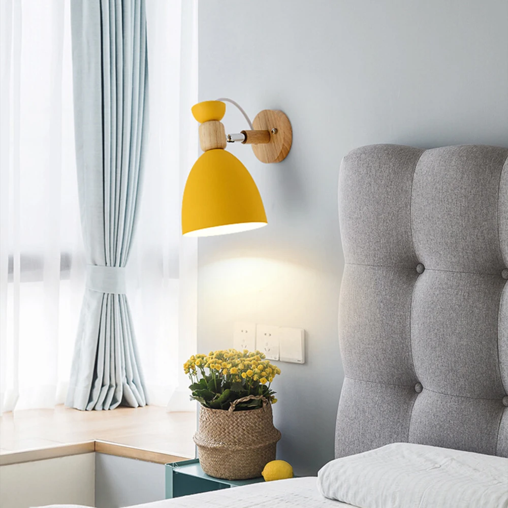 

Wooden Wall Lights Bedside Wall Lamp Wall Sconce For Bedroom Nordic Macaroon 6 Color Steering Head E27 85-285V