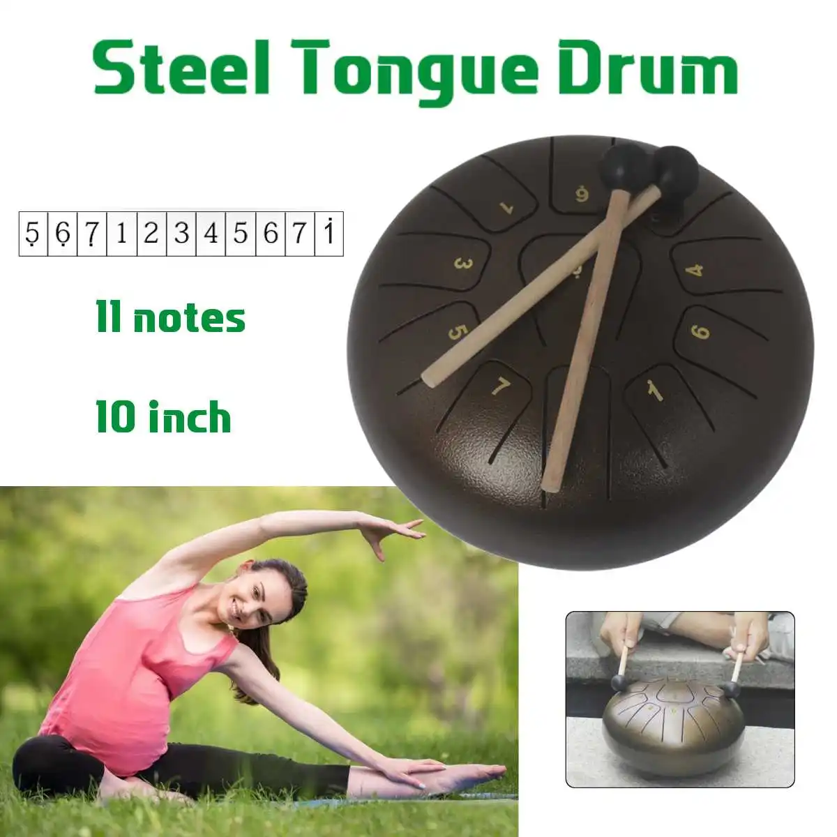 

10 Inch Mini 11 Tone Steel Tongue Drum C Key Percussion Instrument Hand Pan Drum with Drum Mallets Storage Bag Instruments Drum