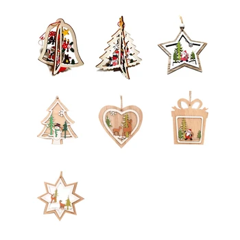 

7PCS Wooden Christmas Tree Decorations Elk Car Hanging Pendants New Year Christmas Decorations for Home Party