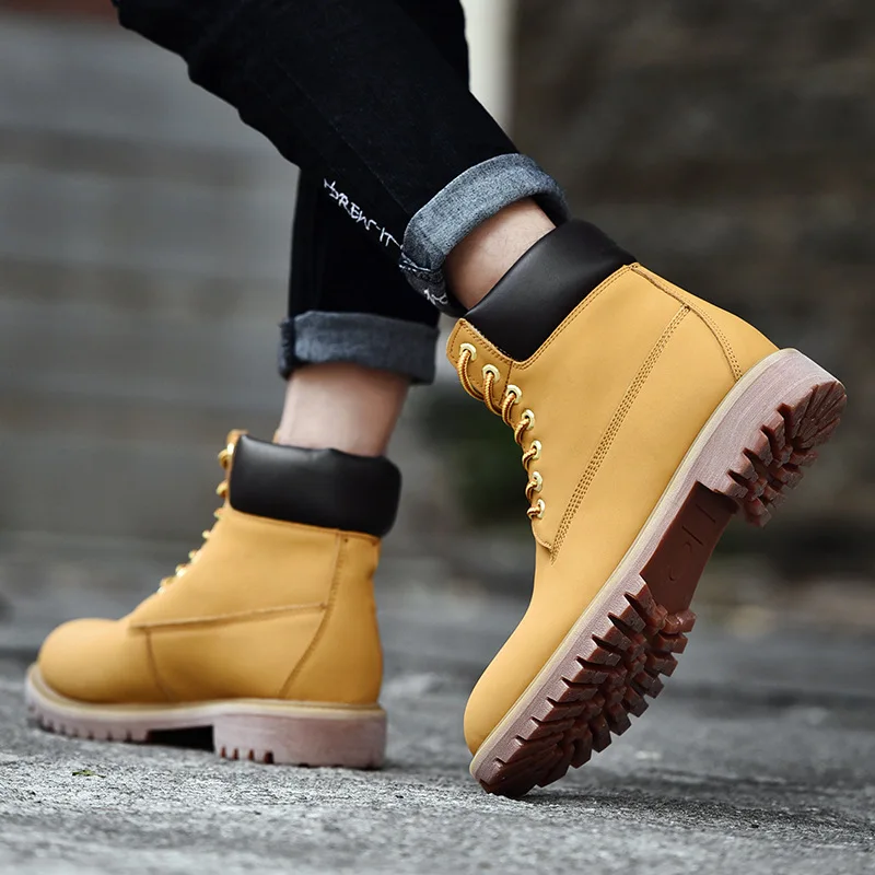 

2019 Autumn And Winter New Style Full-grain Leather Men And Women Hight-top Leather Boots Martin Boots 10061 Yellow Kick Shoes
