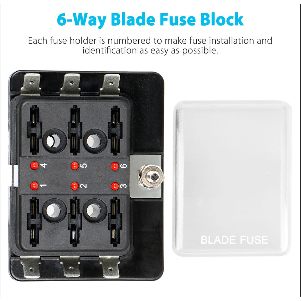 6-Way Car Blade Fuse Box Block Holder ATO/ATC Automobile Marine Boat DC32V