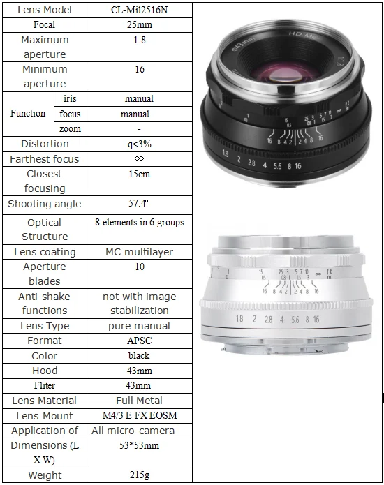 Cheecar 25 мм f1.8 Prime объектив для всех одиночных серий для E Mount Canon EOS-M Mout Micro 4/3 камеры A7 A7II A7R