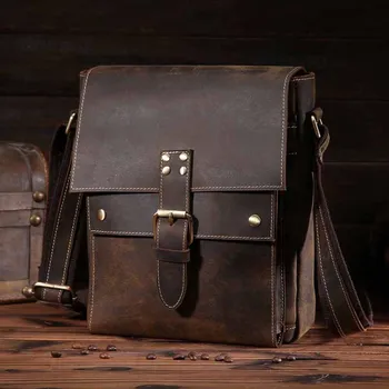 

Horse Leather Small Single-shoulder Bag Men's Bag Leather Messenger Bag Japanese and Korean Style Small Shoulder Bag Men Cowhide