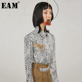 

[EAM] Women White Leopard Printed Temperament Blouse New Lapel Long Sleeve Loose Fit Shirt Fashion Tide Spring Autumn 2020 1S749