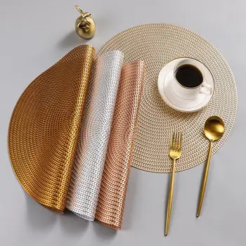 

Round Non-slip Woven Placemats PP Waterproof Dining Table Mat Non-Slip Napkin Disc Bowl Pads Drink Cup Coasters Kitchen Decor