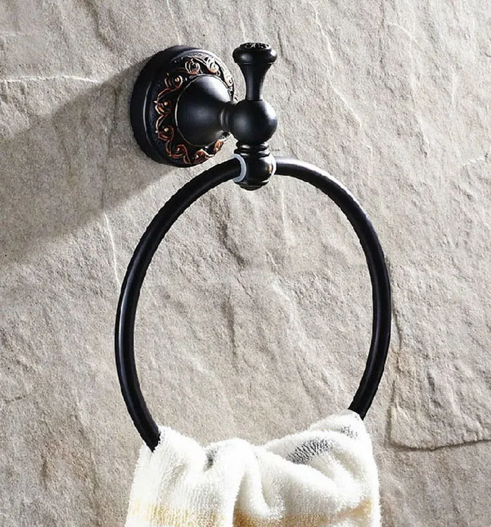 Towel Ring Масло втирают бронзовые аксессуары для ванной комнаты Набор сушилка для волос вешалка для полотенец полка рейка бар мыльница для душа держатель туалетной щетки Nzh03 - Цвет: Towel Ring
