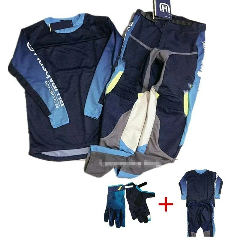 

For Husqvarn Style Men Motocross Suit Motobiker Racing Riding Jersey Pants Motorcycle MX riding combination with Glove