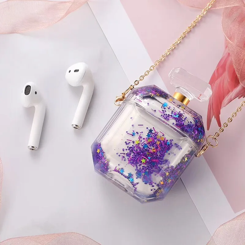 Фиолетовый Бутылочка роскошных духов Quicksand для airpods чехол стерео беспроводной Bluetooth ремешок на голову для гарнитуры для Airpods 1/2 жесткий чехол зарядная коробка - Цвет: Фиолетовый