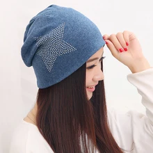 ELIfashion Модные Стразы Блеск Шапки Для женщин Зимняя вязаная Кепки s Big Star эластичный Для женщин шляпа Женская хлопковая Кепки 5 цветов