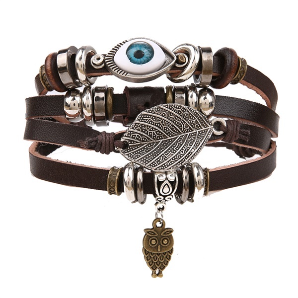 Vintage Flower Bracelets & Bangle Boho Multiple Layers Leather Bracelet 2019 For Women Man Wrap Female Punk Jewelry Gifts