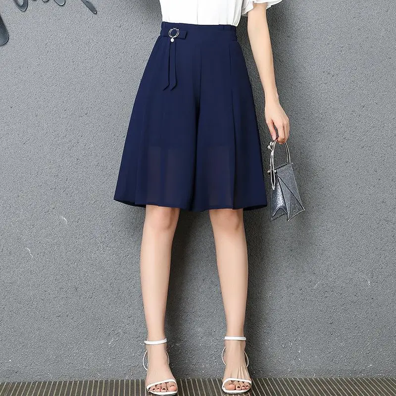 BLUE new style Большой Размеры 4XL Новые Летние шифоновые шорты юбки в Корейском стиле женская обувь 2-Слои Высокая талия широкие брюки свободные повседневные шорты, короткая нарядная Пышная юбка Для женщин - Цвет: BLUE new style