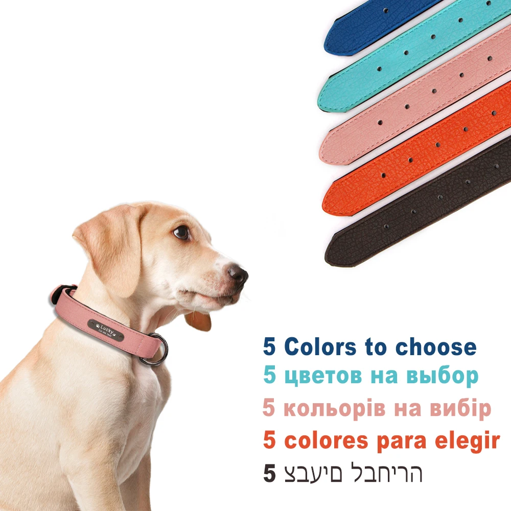 8 Colors Personalized Dog Collar Leather Pet Accessories for Dogs Pitbull Puppy Pug