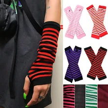 

1 Pair Fashion Women Lady Striped Elbow Gloves Warmer Knitted Long Fingerless Gloves Elbow Mittens Christmas Accessories Gifts