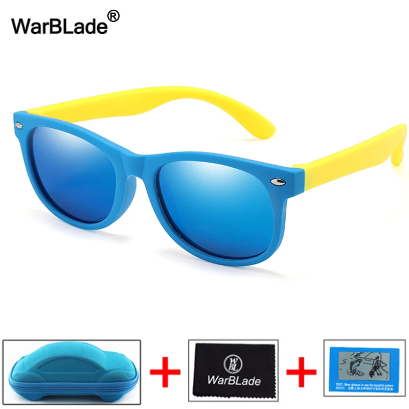 WarBlade поляризованные детские солнцезащитные очки, детские солнцезащитные очки для мальчиков и девочек, небьющиеся силиконовые защитные очки, UV400 очки с коробкой - Цвет линз: blue yellow 2