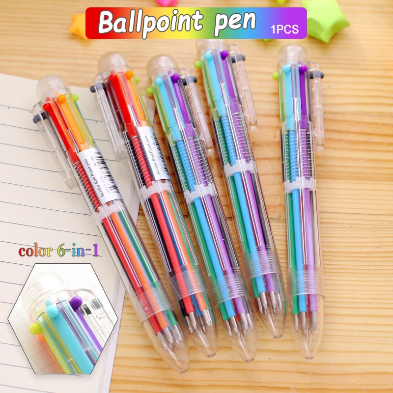 Multicolor 6 in 1 Color Ballpoint Pen Press Ball Point Pens School Office Supply