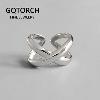

Authentic Silver Ring 925 Designer X-Shaped Rings For Women Simple Cross Resizable Fine Jewelry Anillos Mujer