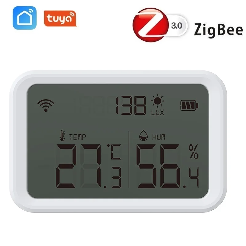 Tuya-Sensor de humedad y temperatura Zigbee 3,0, Detector con pantalla LCD, APP Smart Life, funciona con Zigbee Hub