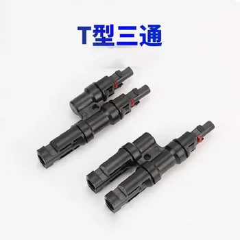 

Electrical PV Photovoltaic Connector 1pair x PV T Branch parallel connection 30A 1000V 2pcs solar Panel Cable Wire Connect