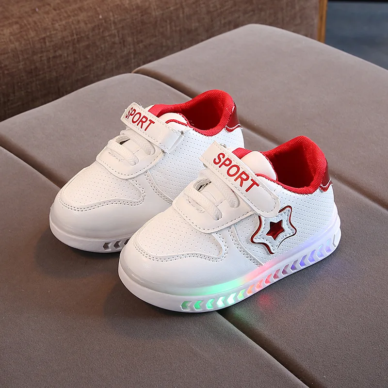 Новая детская светящаяся маленькая белая детская обувь для мальчиков и девочек светящиеся кроссовки со светодиодной вспышкой