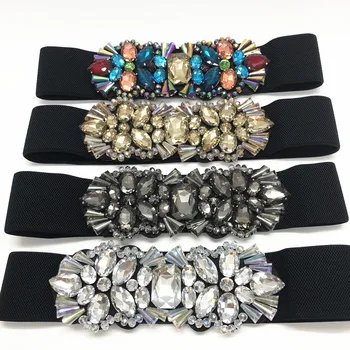 

Lady Floral Buckle Rhinestone Elastic Wide Belt Wedding Party Women Fashion Dress Pants Clinch Belts For Women Belt