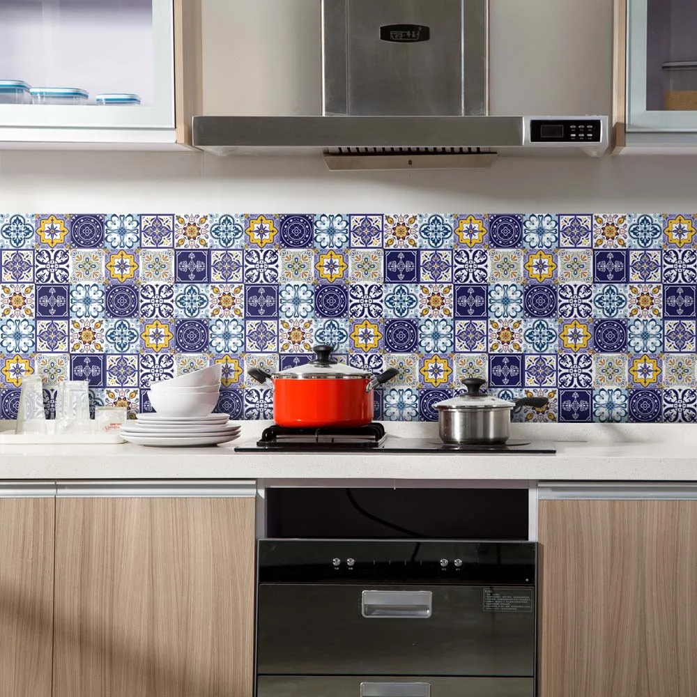 Details about   25Pcs Vintage Blue Moroccan Wall Stickers 3D Kitchen Tile Sticker Self-adhesive 