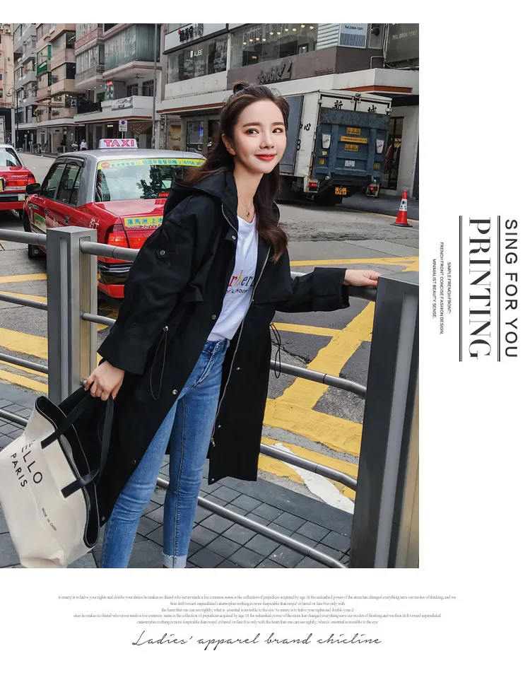Для фотосессии,, стиль, для студентов, BF Harajuku, свободный, с капюшоном, средней длины, выше колена, Тренч