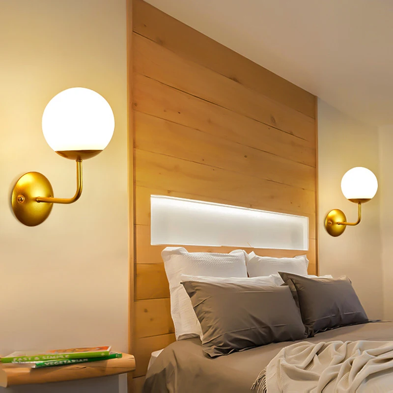 Скандинавский современный E27 светодиодный настенный светильник для ванной спальни медный стеклянный шар винтажный настенный светильник для гостиной спальни коридора AC85-265V