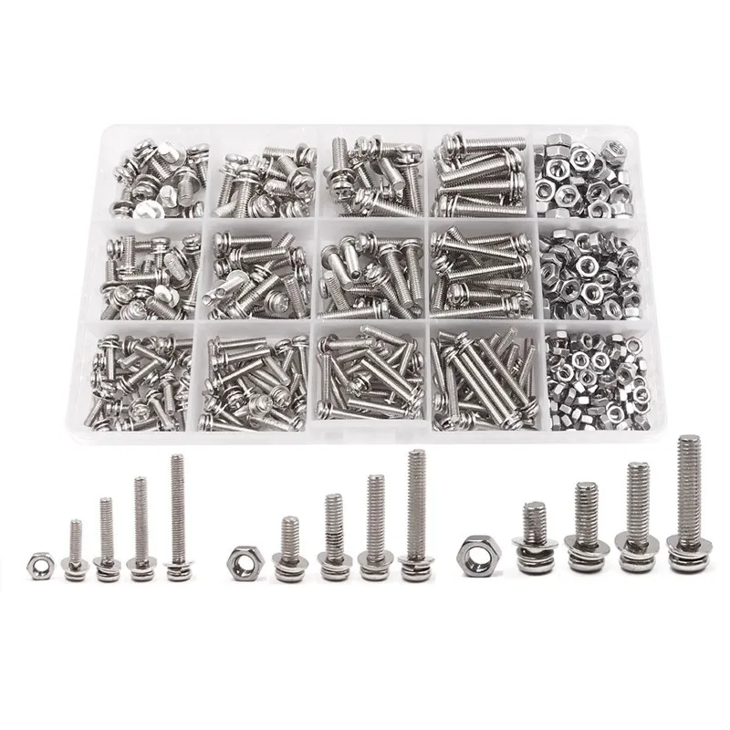 

360-Pack 12 Sizes Phillips Pan Head Machine Screws Bolts Nuts Lock Flat Washer Assortment Kit, Carbon Steel, M3 M4 M5