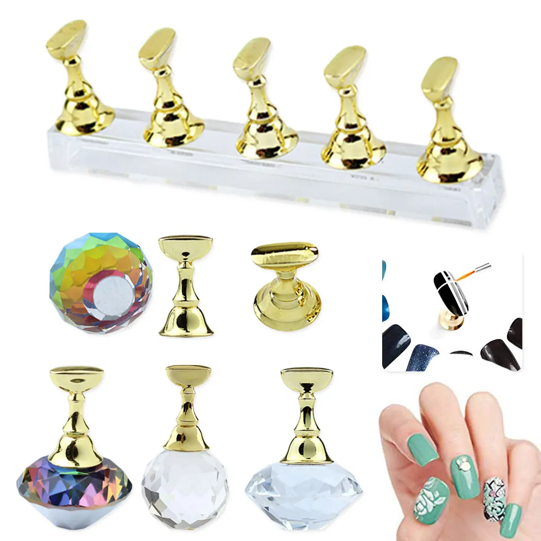 

Nail Art Training Practice Stand Display for UV Gel Polish Magnetic Nail Tips Stand Holders with Acrylic Crystal Base