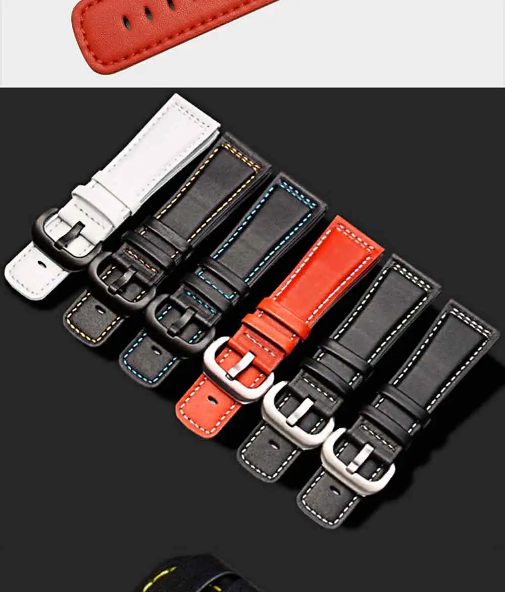 PEIYI 28mm Leather watch band with pin buckle Replacement Machinery Men's Watch Colored Line strap For P1 P2 M1 M2