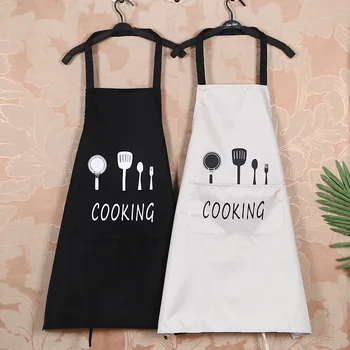 

1Pc Polyester Water-Proof Oil-Proof Women Apron Sleeveless For Kitchen Baking Cooking Aprons Black White Women Man Pinafore