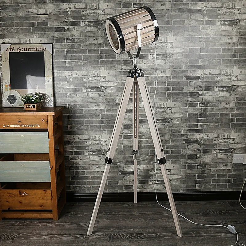 

American Industrial Retro LOFT Floor Lamp Bar Office Living Room Bedside Tripod Wooden Led Standing Lamp Home Deco Light Fixture