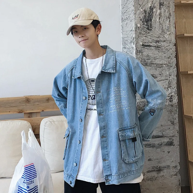 

2020 Spring New Style Men's Loose-Fit Embroidery Jeans Coat Korean-style Thin Fashion Brand Jacket Fashion Jk9905