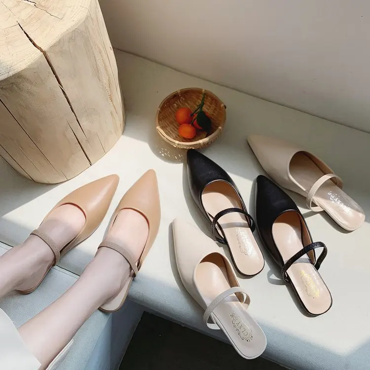 

Closed-toe ban tuo xie Women's 2019 New Style Pointed-Toe Fashion Outer Wear Sandals No Heel Loafers Women's