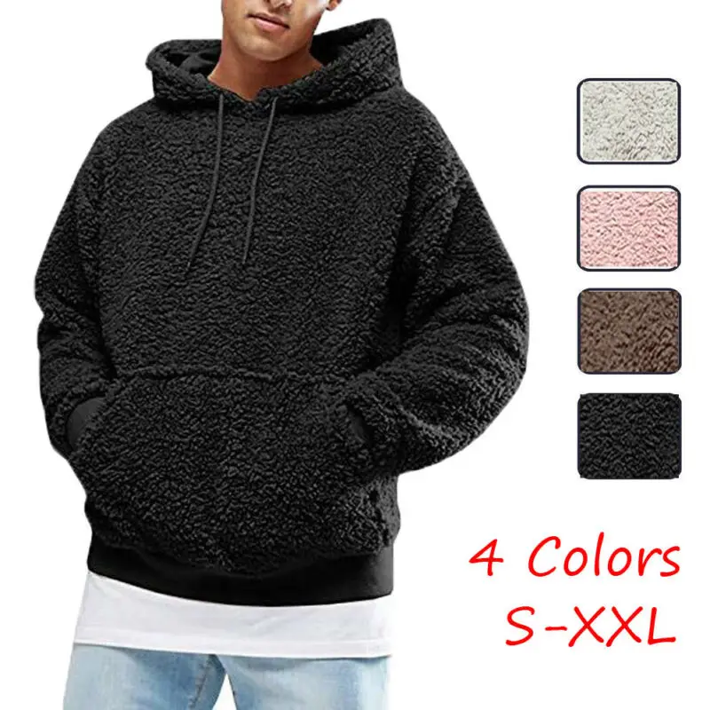 Mens Hoodies Sweatshirt Winter Warm Faux Fur Teddy Bear Long Sleeve Hooded Hoodie Tops Pullover Jumper Sweatshirts Men One Piece