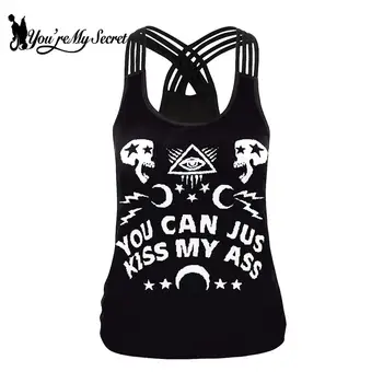 

[You're My Secret] Gothic Women Streetwear Tops Ouija Black Tank Top Female Sexy Sleeveless Tops All-seeing Eye Goth Vest