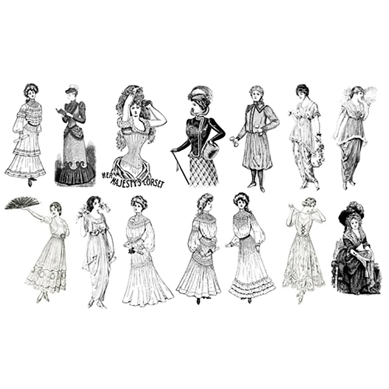 Vintage European Ladies Stickers DIY Scrapbooking Label Diary Sticker Retro Character Fashion Dress Design Decor Sticky Paper