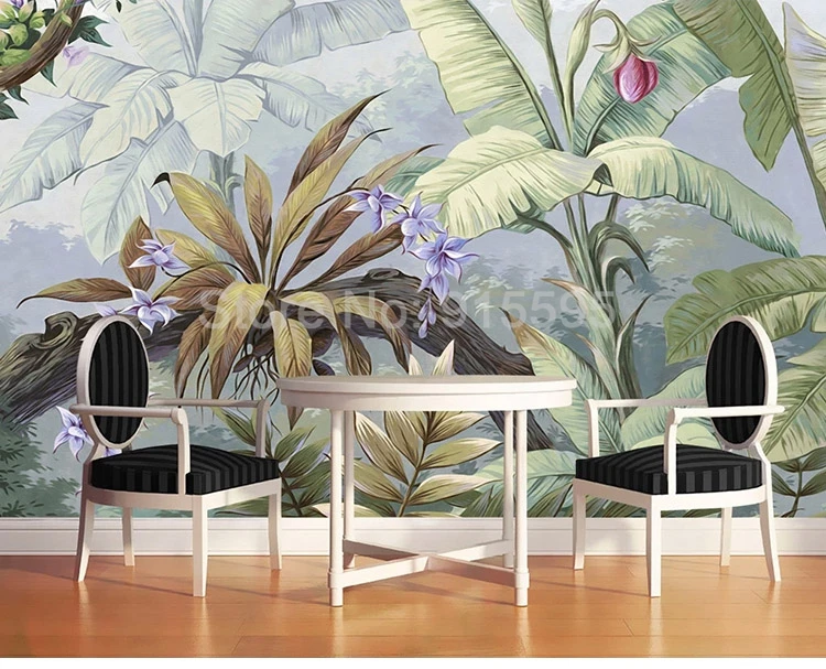 Papel de parede tropical, folha de banana