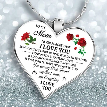 To My Mom Heart Epoxy Inspirational Necklaces For Mother Gifts