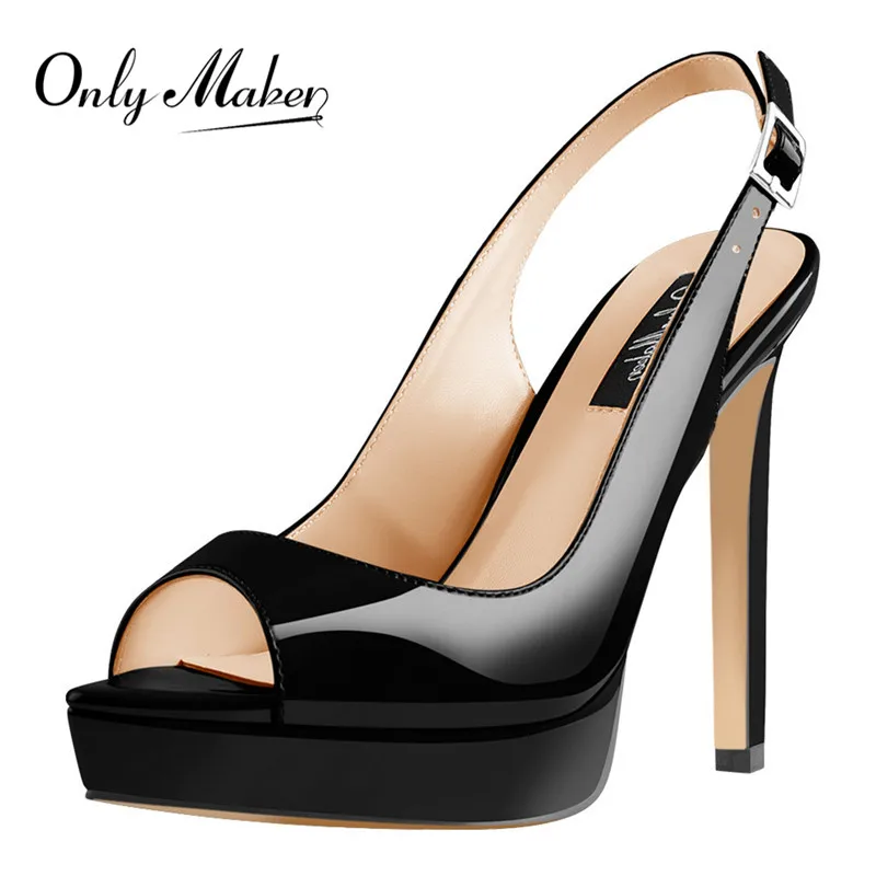 Women Sexy Peep Toe Platform Sandals High Heels Black Yellow Red Slingback Shinning Patent Big Size Sandals