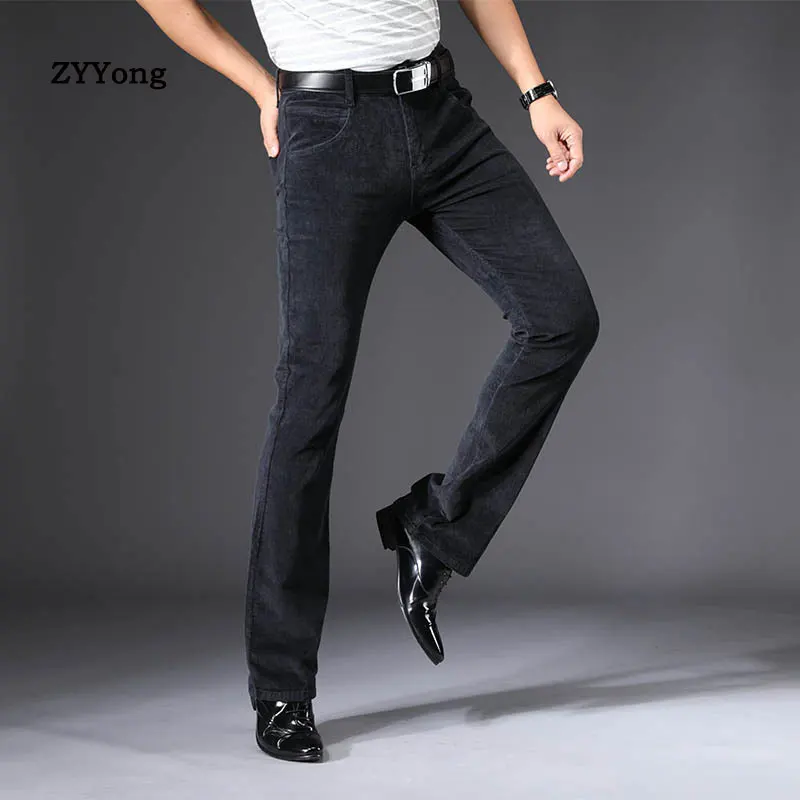 ZYYong Retro Corduroy Men's Trousers Solid Black Winter Autumn Casual High Waist Loose Flared Pants Trousers Men's Size 28-38